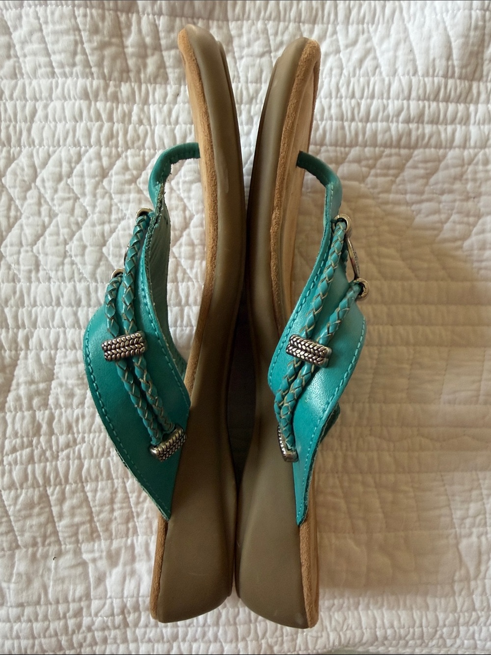 Minnetonka Turquoise Braided Thong Sandals with Silver Accents - Picture 3 of 3